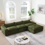 116-Inch Modular Compressed Sectional Sofa with Ottoman – Green Chenille