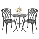 3-Piece Cast Aluminum Outdoor Bistro Set – Black Table and Two Chairs