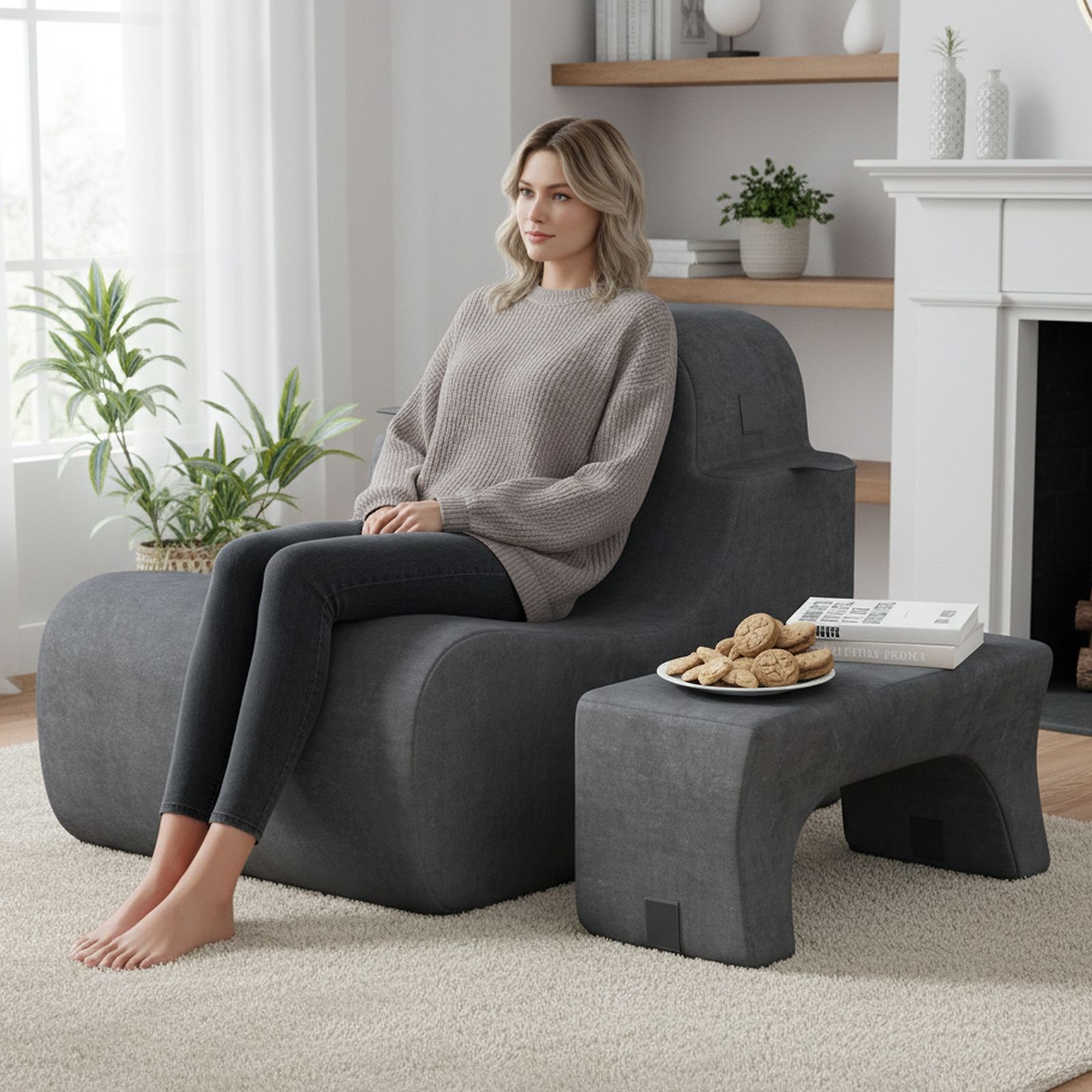 Boneless Floor Chair Gray Lifestyle View Gray boneless floor chair lifestyle view