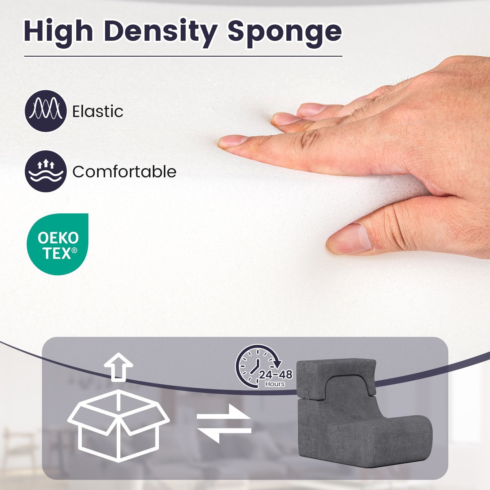 Boneless Floor Chair Sponge Recovery High-density sponge and 24 to 48 hour recovery guidance for boneless floor chair