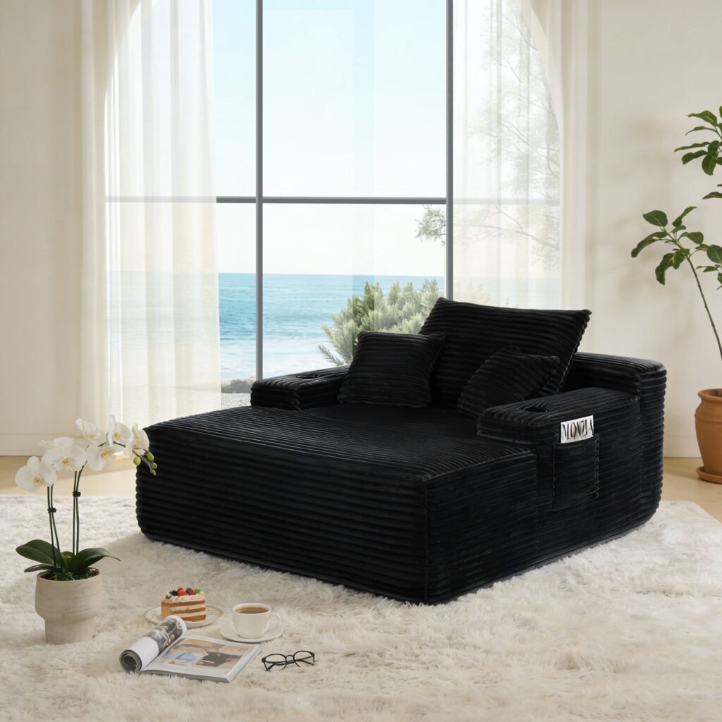 convertible corduroy chaise sleeper chair with cup holder