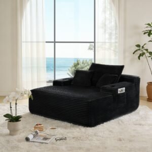 convertible corduroy chaise sleeper chair with cup holder