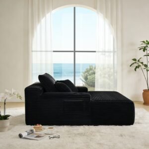 Black convertible corduroy chaise sleeper chair lifestyle view