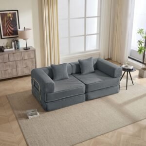 78-inch convertible modular sofa bed in gray corduroy