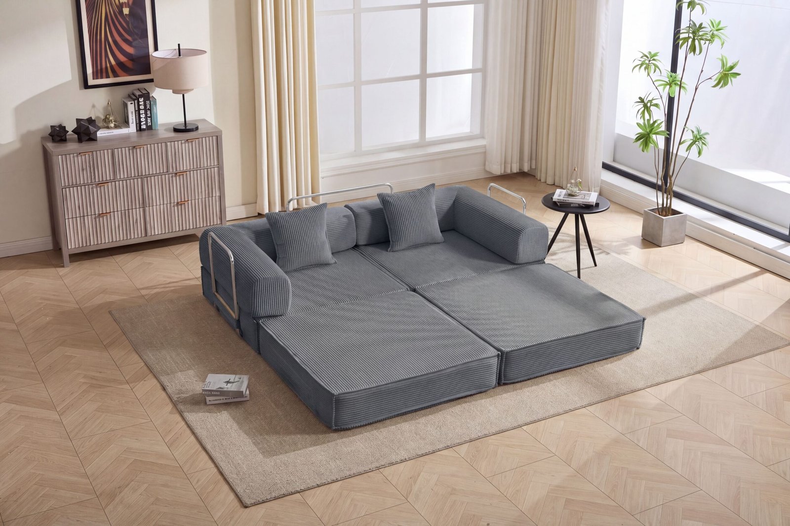 d01027rzz1x 2 78-inch convertible modular sofa bed in gray corduroy