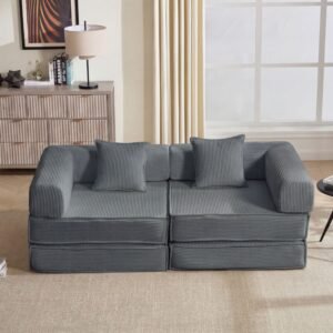 78-inch convertible modular sofa bed in gray corduroy