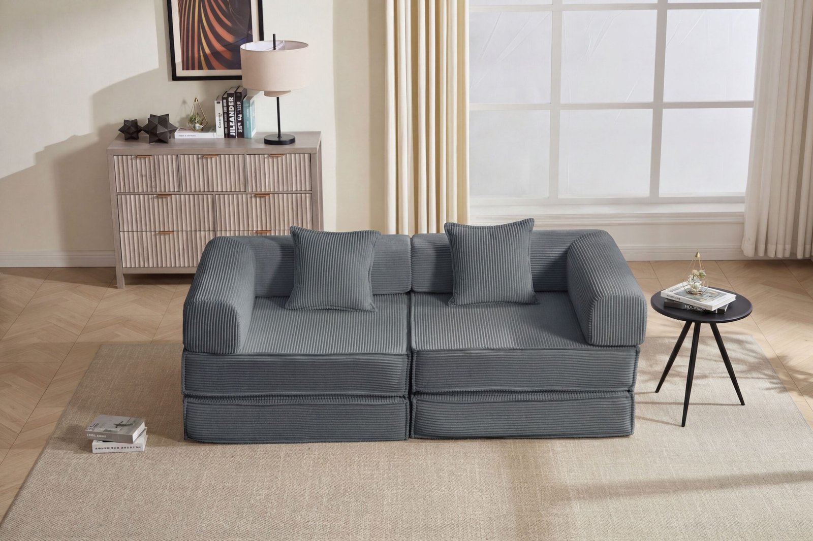 d01027rzz1x 78-inch convertible modular sofa bed in gray corduroy