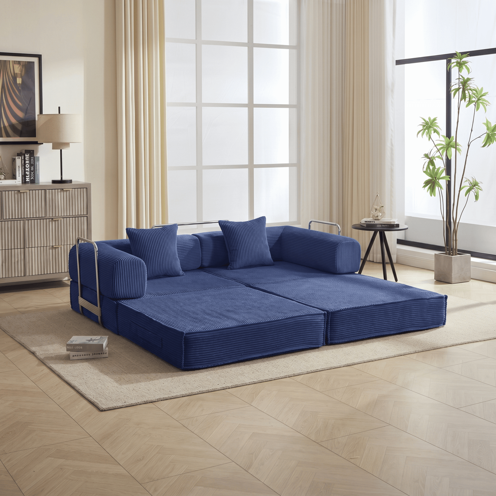 d01027rzzbj 1 78-inch convertible modular sofa bed in navy corduroy
