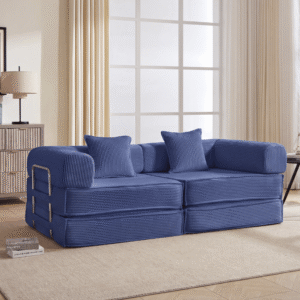 78-inch convertible modular sofa bed in navy corduroy