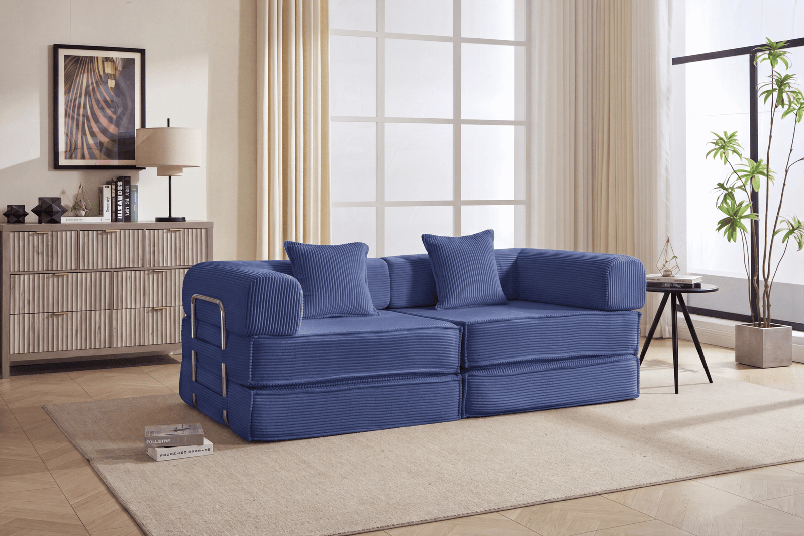 d01027rzzbj 3 78-inch convertible modular sofa bed in navy corduroy