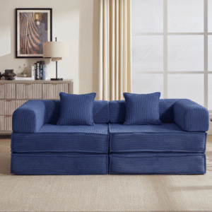 78-inch convertible modular sofa bed in navy corduroy