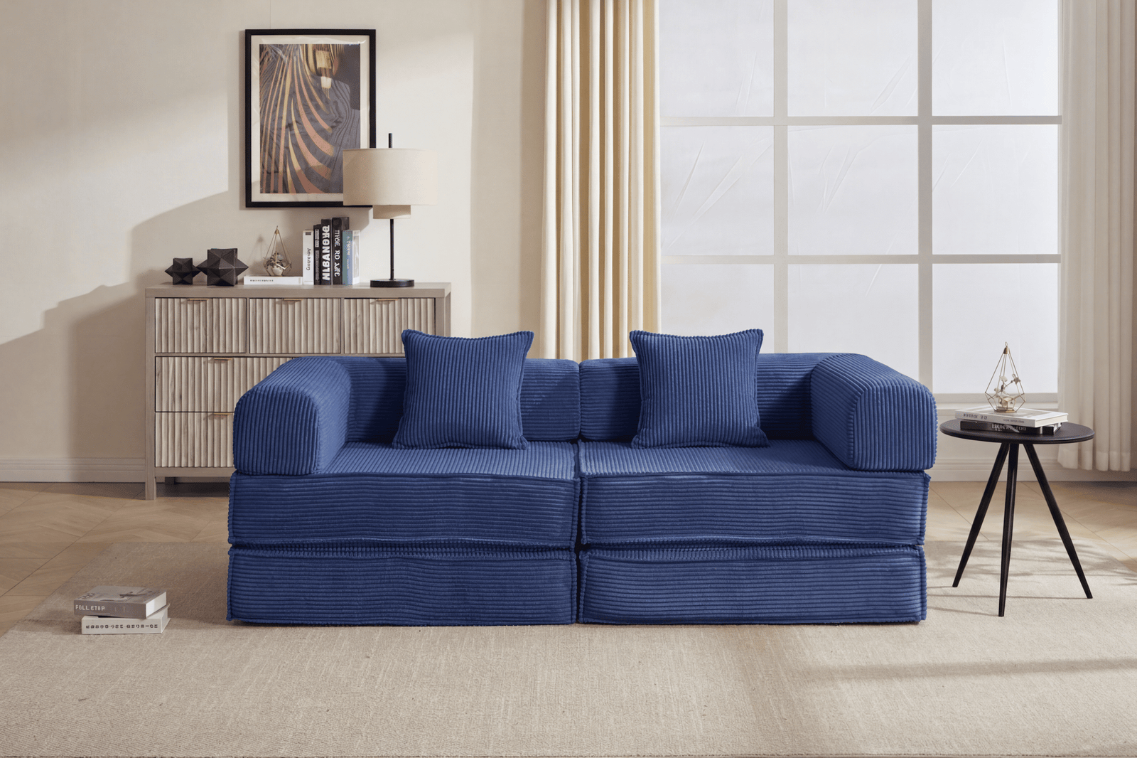 d01027rzzbj 78-inch convertible modular sofa bed in navy corduroy