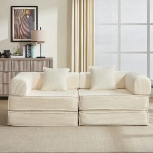 78-inch convertible modular sofa bed in beige corduroy