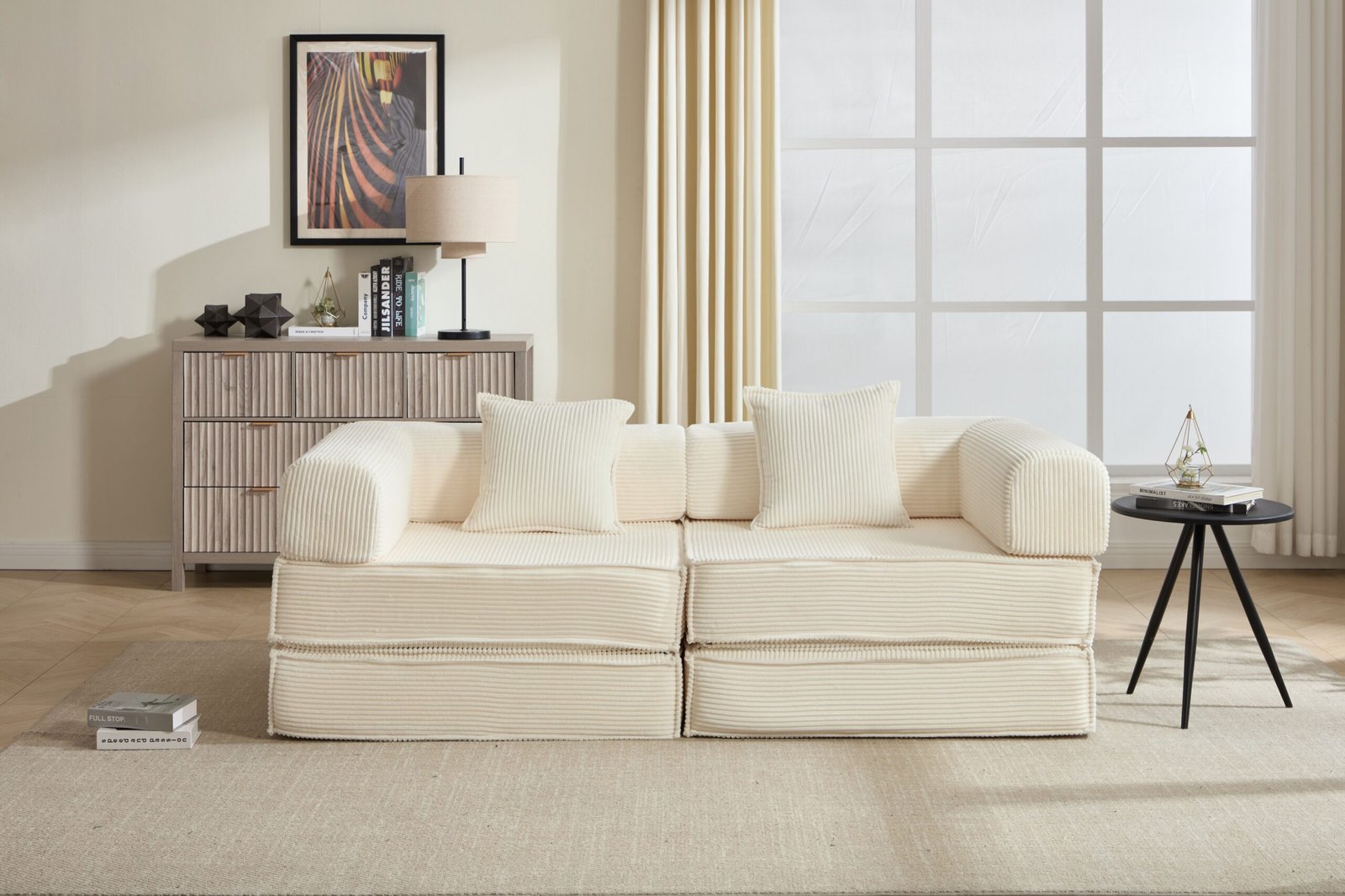 d01027rzzv8 1 78-inch convertible modular sofa bed in beige corduroy