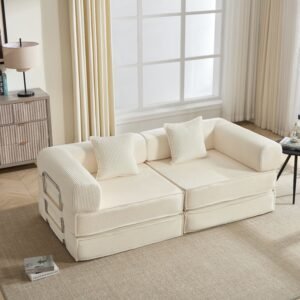 78-inch convertible modular sofa bed in beige corduroy
