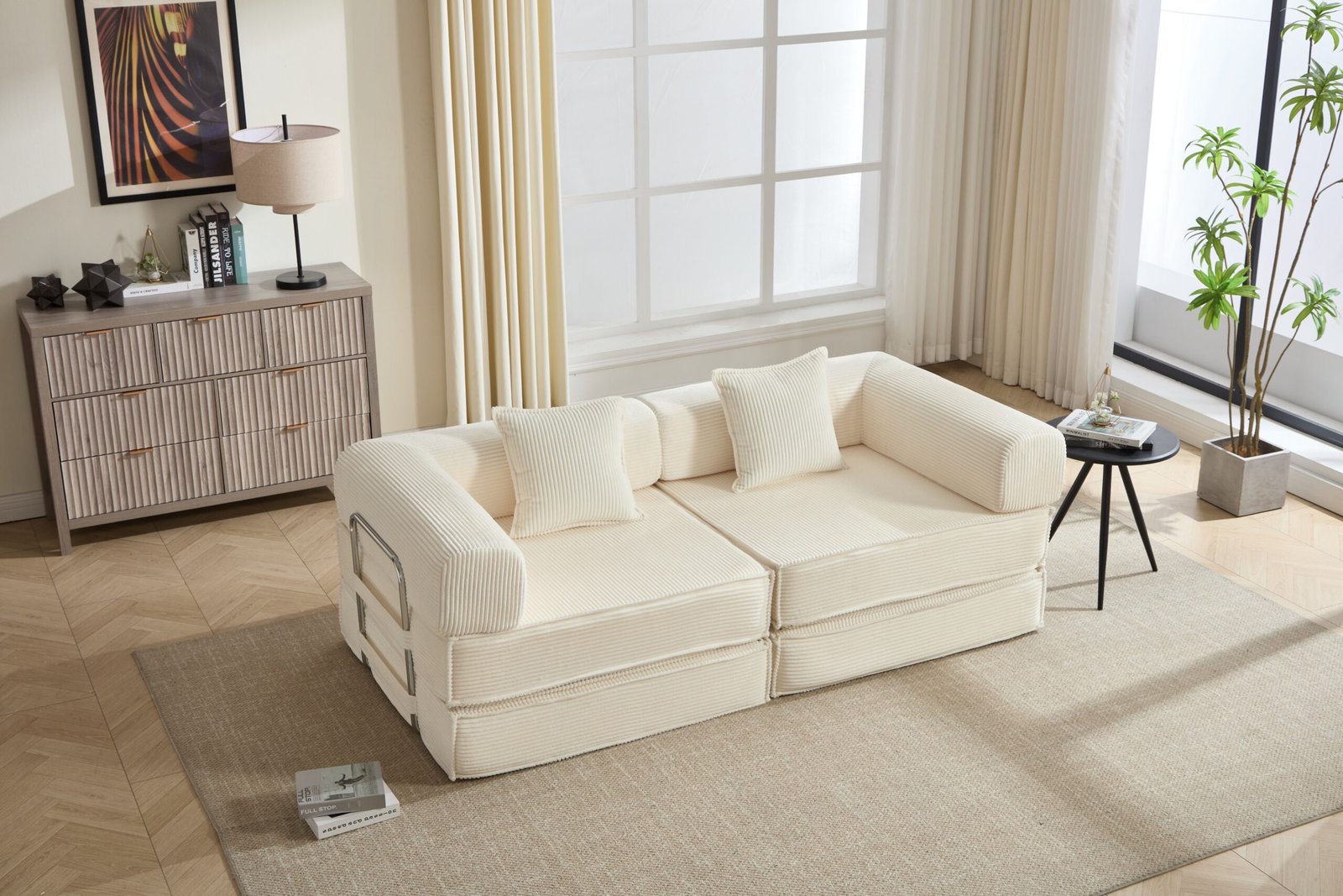 d01027rzzv8 2 78-inch convertible modular sofa bed in beige corduroy