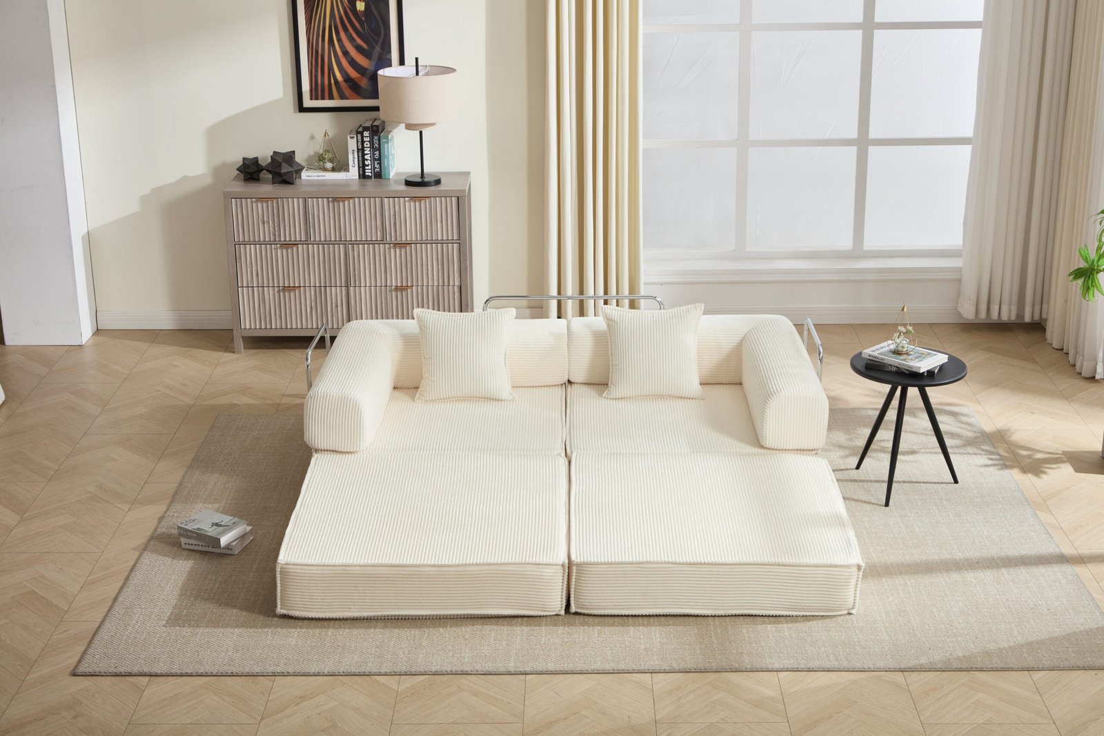 d01027rzzv8 4 78-inch convertible modular sofa bed in beige corduroy