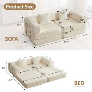 78-inch convertible modular sofa bed in beige corduroy