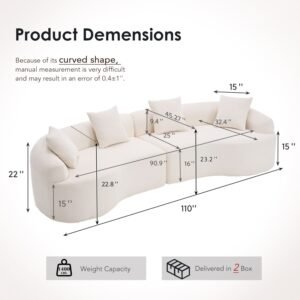 110 inch curved boneless modular sofa — white chenille