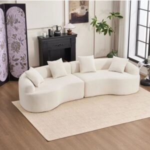 110 inch curved boneless modular sofa — white chenille