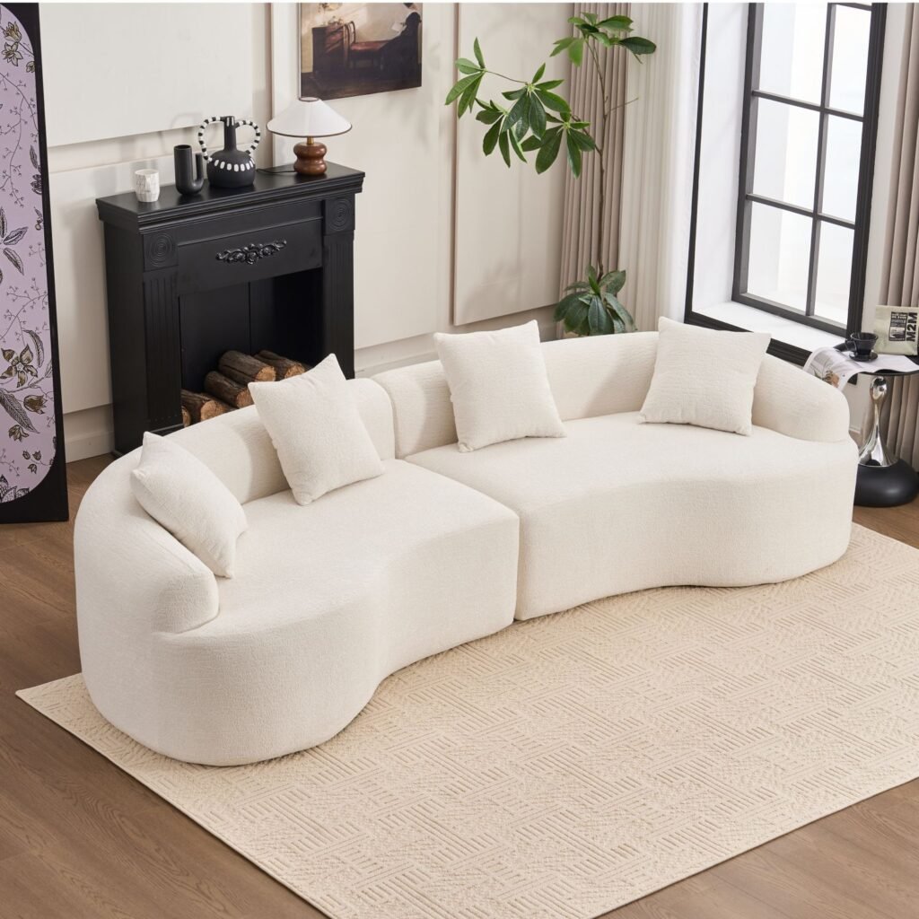 Modular Sofas 110 inch curved boneless modular sofa — white chenille