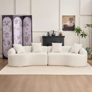 110 inch curved boneless modular sofa — white chenille