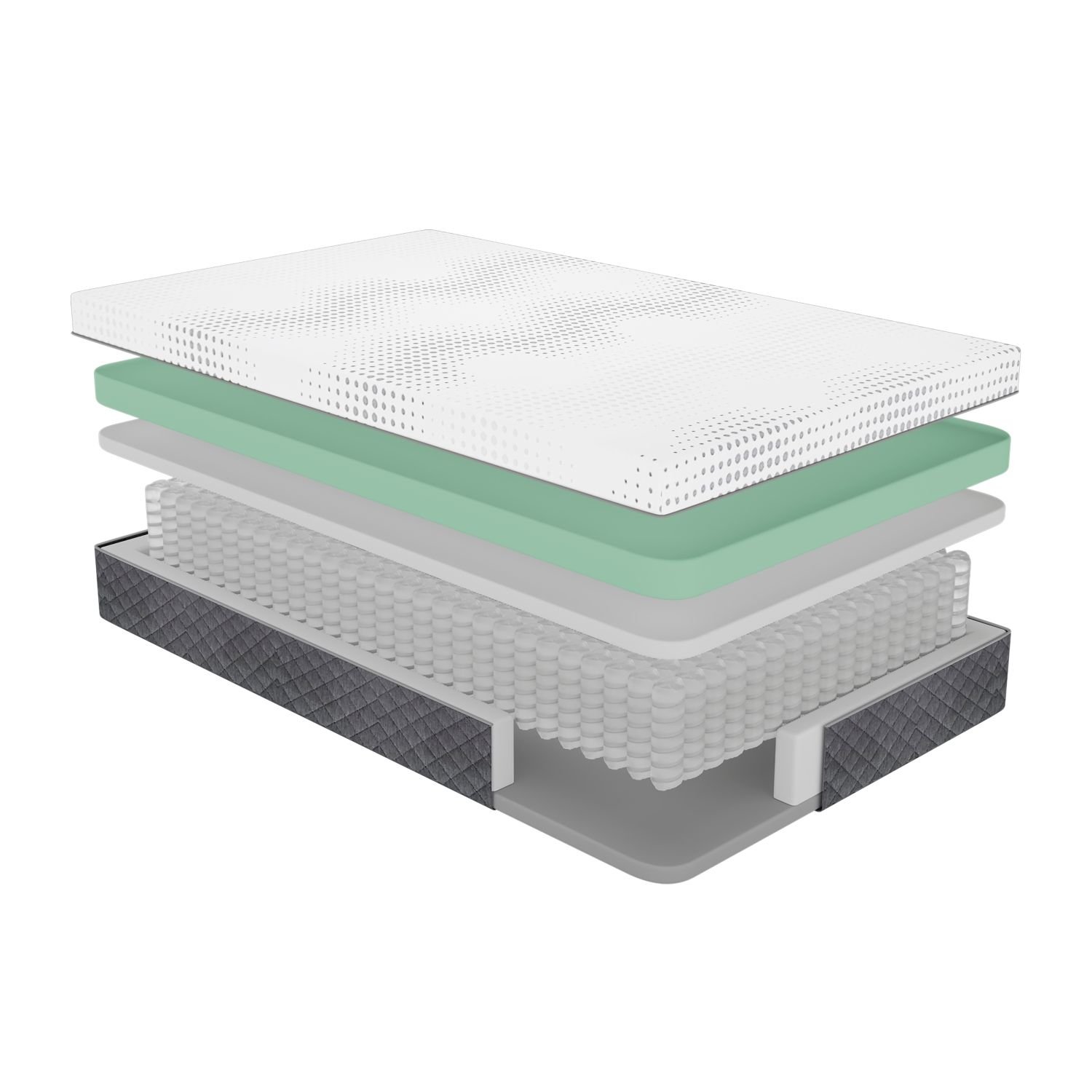 d0102hp9e72 3 Hybrid mattress exploded layer construction with memory foam and pocket coils