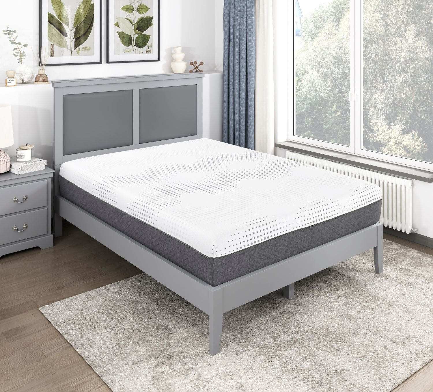 d0102hp9e72 7 12-inch Full hybrid mattress shown in bedroom