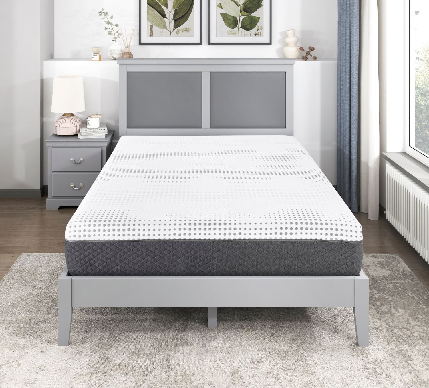d0102hp9e72 8 12-inch Full hybrid mattress shown in modern bedroom