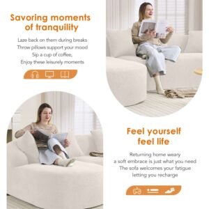White boneless L-shape chenille sectional detail view