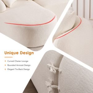 White chenille upholstery detail on boneless sectional sofa