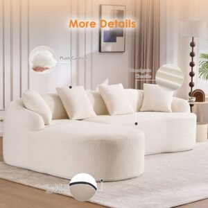 White boneless L-shape chenille sectional sofa lifestyle view