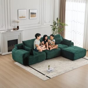 Green 119-inch modular corduroy compressed sectional lifestyle view