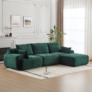 Green 119-inch modular corduroy compressed sectional