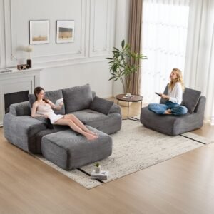 Gray 119-inch modular corduroy compressed sectional alternate view