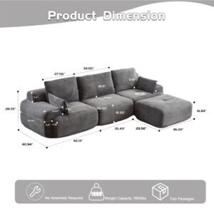 119-inch modular corduroy compressed sectional dimensions