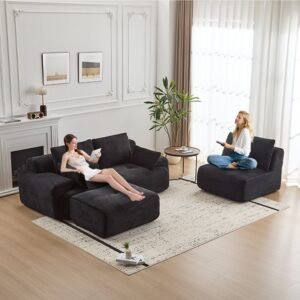 Black 119-inch modular corduroy compressed sectional alternate view