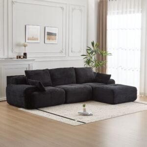 Black 119-inch modular corduroy compressed sectional