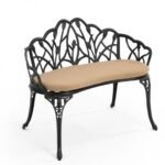 34-Inch Tulip Cast Aluminum Garden Bench with Cushion — Black