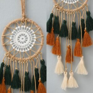 Close-up of circular center and tricolor tassel details