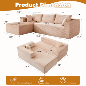 Dimensions of beige compressed modular sectional with chaise