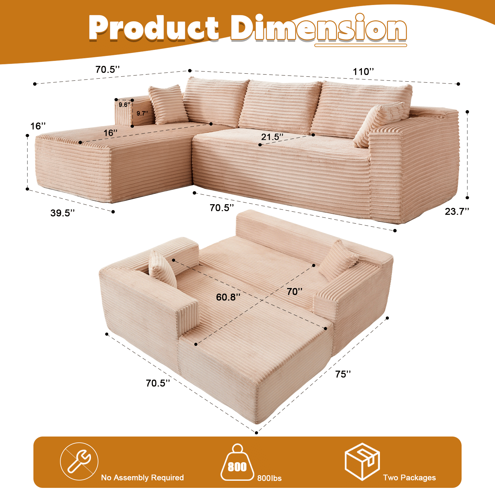 Beige Modular Sectional Dimensions Dimensions of beige compressed modular sectional with chaise