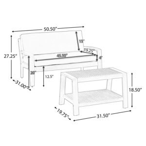 Dimensions of acacia wood outdoor loveseat and coffee table set