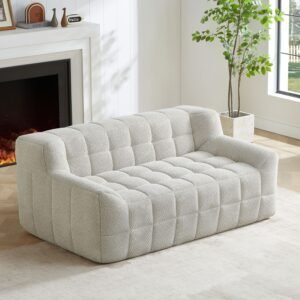Beige compressed 2-seat modular sofa in a living room