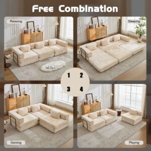 Beige compressed modular convertible sofa bed alternate product view 1
