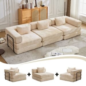 Beige compressed modular convertible sofa bed alternate product view 3