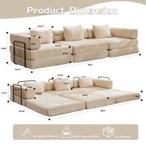 Beige compressed modular convertible sofa bed additional arrangement view