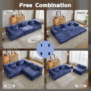 Blue compressed modular convertible sofa bed alternate product view 1
