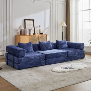Blue compressed modular convertible sofa bed